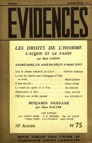 Evidences. N° 75 (Janvier/Février 1959)